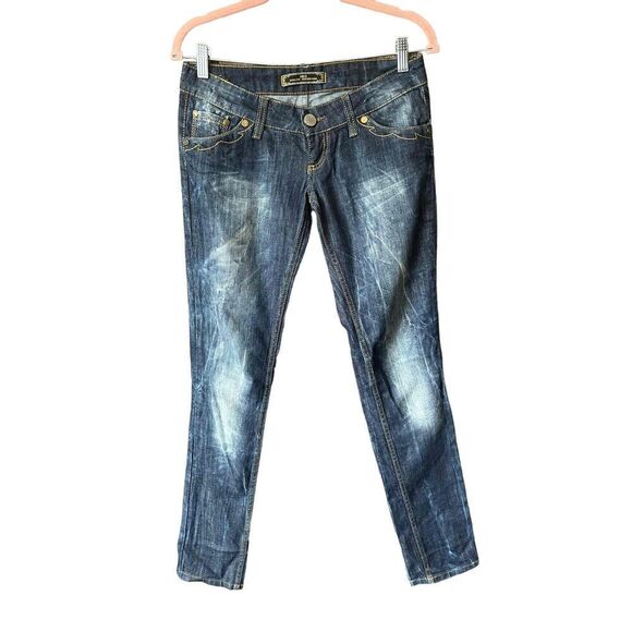 Dolce & Gabbana Womens Blue Distressed Faded Low Rise JeansMetal Logo Sz 27